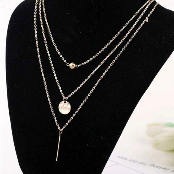 New Bar and Ball Pendant Layered Chain Gold Tone Necklace - Picture 2 of 3